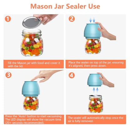 Zivif Electric Mason Jar Vacuum Sealer Kit for Wide & Regular Mouth Jars, Automatic Jar Sealer for Food Storage & Fermentation, Includes 10 Mason Jar Lids, Blue - color: Blue