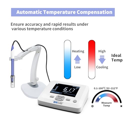 ONiLAB Benchtop Lab pH Meter, 0.01 pH Accuracy, 1-3 Points Auto Calibration, 3-in-1 pH/Temp. Electrode