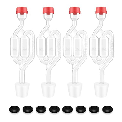 Airlocks for Fermenting, Brewing Supplies, Super Transparent Upgraded Version of 4 Fermentation Airlock, 4#6 Stoppers and 8 Airlock Grommets, Used for Brewing Wine, Beer, Sauerkraut, Pickles, Etc - color: Red-4 PCS