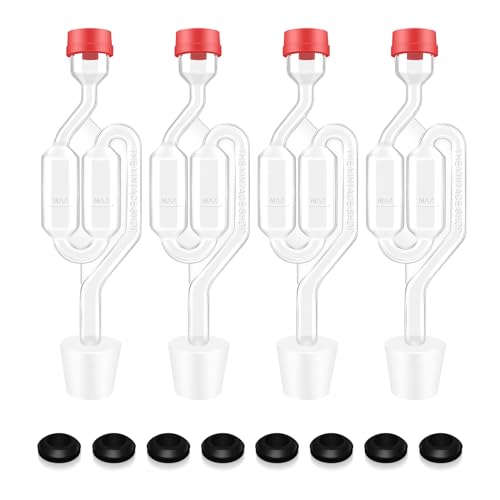 Airlocks for Fermenting, Brewing Supplies, Super Transparent Upgraded Version of 4 Fermentation Airlock, 4#6 Stoppers and 8 Airlock Grommets, Used for Brewing Wine, Beer, Sauerkraut, Pickles, Etc - color: Red-4 PCS