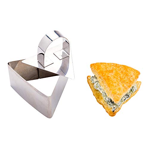 Restaurantware Pastry Tek 3.2 x 1.3 x 1.5 Inch Cake Ring Mold 1 Triangle Cooking Ring With Food Press - Small Dishwasher-Safe Stainless Steel Mousse Mold Oven-Safe For Pancakes or Cheesecakes - style: Triangle