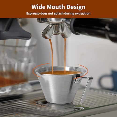 1Pc Stainless Steel Espresso Cups, Double Spout Metal Measuring Cup with Dual Scale, Espresso Shots Cup with Handle, 3.4oz/100ml - color: 01_ Silver 1pc