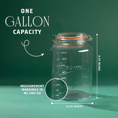 kitchentoolz 1 Gallon Glass Jar with Hinged Clamp-Top Lid – Premium Locking Mason Jar – Airtight Rubber Gasket, Wide Mouth – For Canning, Pickling, Fermenting – Measurement Markings – 1 Pack