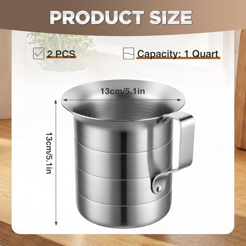 2 Pcs 1 Quart Aluminum Measure Cup Silver Metal Measuring Pitcher with Easy to Read Graduated Marking Handle Pouring Spout Kitchen Baking Tool for Liquid Flour Rice Sauce Measuring - size: 1 Quart