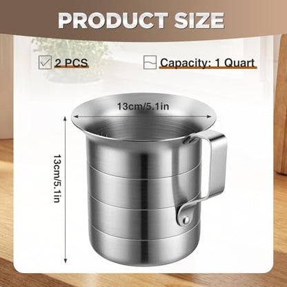 2 Pcs 1 Quart Aluminum Measure Cup Silver Metal Measuring Pitcher with Easy to Read Graduated Marking Handle Pouring Spout Kitchen Baking Tool for Liquid Flour Rice Sauce Measuring - size: 1 Quart