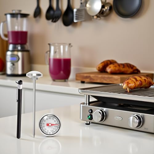 Black Kitchen Food-Cooking Meat Coffee Thermometer, Physical Sensing Stainless Steel Thermometer for Milk Foam Frothing Chocolate Water Grill, Turkey, BBQ Thermometers and Timers