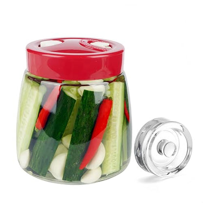 1 Liter Fermentation Jar, Fermenting Kit with Venting Valve Airlock and Fermenting Weight, Pickle Jar, Wide Mouth Glass Jar for Pickles, Kimchi, Sauerkraut, Mead, Kombucha, Sourdough - size: 1.0L