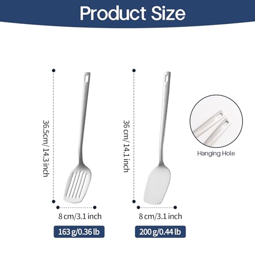 Professional Stainless Steel Cooking Utensils Set, 2 Pcs Metal Spatula Wok Turner, Wok Spatula Kitchen Cooking Tools for Sauteing, Flipping, Grilling (Dishwasher Safe) - size: 18/8 Stainless Spatula Set of 2
