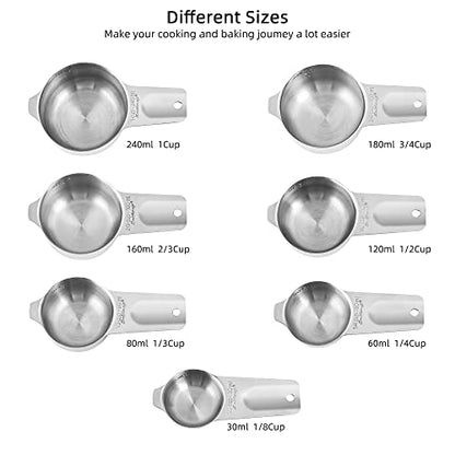 Measuring Cups and Spoons Set, Stainless Steel Measuring Cups Set, Dry 7 Measurer Cups 9 Measurement Spoons with Leveler & Measure Enquivalents for Kitchen & Baking Nesting Measuring Tools