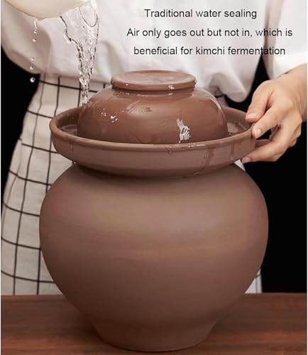Natural Unglazed Ceramic Fermentation Crock Jar Kit,Sauerkraut Crock, Chinese Porcelain Pickle Jar with Water Seal Airlock Lid,Pickle Jar for Pickling Pickles 6Kg*1