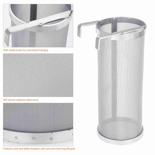 Beer Brewing Dry Hopper Filter, 300 Micron Mesh Brew Filter Stainless Steel Homemade Brew Beer Hop Mesh Filter with Hook for Home Beer Brewing 10 x 25.5cm (10 * 25.5cm)