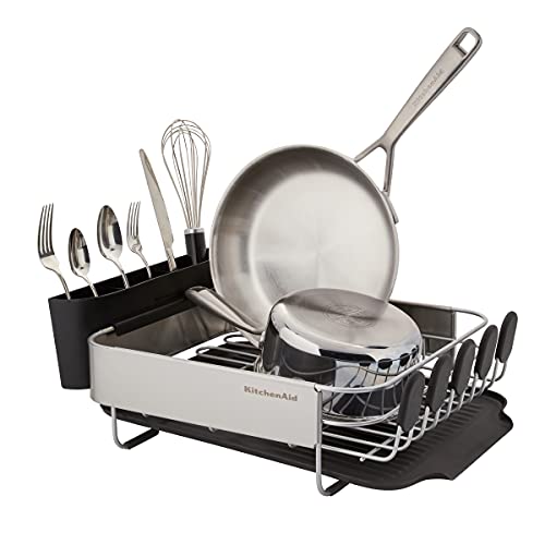 KitchenAid Compact, Space Saving Rust Resistant Dish Rack with Removable Flatware Caddy and Angled Self Draining Drainboard, 16.06-Inch, Black (Pack of 4) - color: Black, size: Compact (Pack of 4)