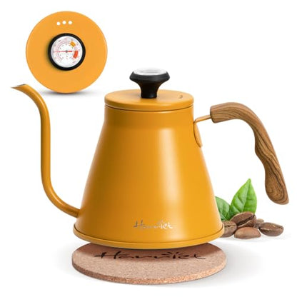 Harriet Gooseneck Kettle with Thermometer for Pour Over Coffee and Tea, 37 fl oz, Stainless Steel, Durable 3-Layer Base, Ideal Spout for Precision Pouring, Compatible with all Stove Tops, Yellow - color: Yellow