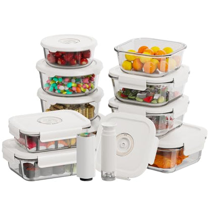 HOLDN’ STORAGE Vacuum Food Storage Containers, Set of 10 Glass Containers with Electronic & Manual Pump - Keep Food Fresh Longer, BPA-Free Glass, Leak-Proof, Ideal for Meal Prep, Marinating - size: Set of 10: Electronic & Manual Pump