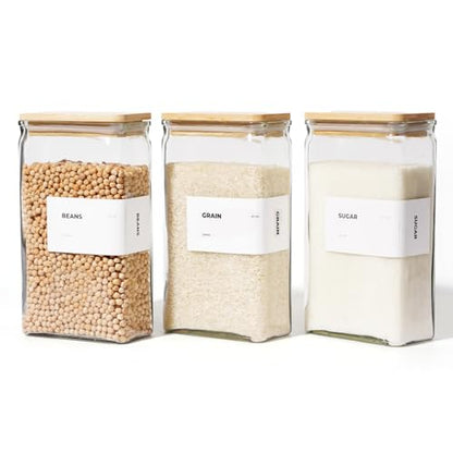 APT 1101 Glass Storage Jars with Bamboo Lid, glass canisters with airtight lids, Clear jars with lids for Spice, Cookie, Candy, Tea, Coffee Bean and Rice (White, 67 oz, Set of 3) - color: White