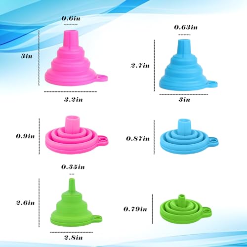 Kitchen Funnel Set of 3, Large, Medium and Small, Food Grade Silicone Foldable Funnel, Used for Filling Bottles, Daily Cooking and Transferring Water Or Powder, Multi-Color