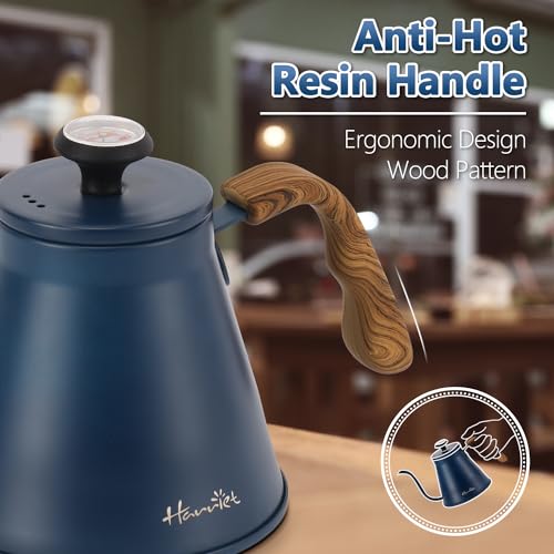 Harriet Gooseneck Kettle with Thermometer for Pour Over Coffee and Tea, 37 fl oz, Stainless Steel, Durable 3-Layer Base, Ideal Spout for Precision Pouring, Compatible with all Stove Tops, Blue - color: Cobalt Blue