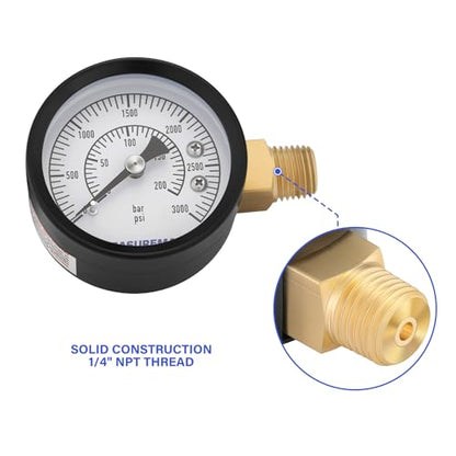 MEASUREMAN CO2 Regulator Gauge Set for Beer Kegs, 0-3000 PSI, Dual Scale, Bar/PSI, 2’’ Dial, 1/4’’ NPT, Radial Mount, Black Iron Case, Aluminum Pointer, Brass Components, with Hose Clamps& Nylon Seals - size: 1pc, style: 0-3000 psi With Washers&Clamps