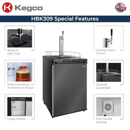 Kegco HBK309X-1 Keg Dispenser, 1 faucet without keg Black Stainless Steel - color: Black Stainless Steel, size: 1 Tap