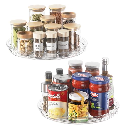 LAMU 2 Pack Lazy Susan Organizer 9 inch Lazy Susan Turntable for Cabinet, Rotating Spice Organization for Cabinet, Kitchen, Table Top, Countertop, Pantry Fridge Organizers and Storage, Clear - color: Clear, size: 9 inch