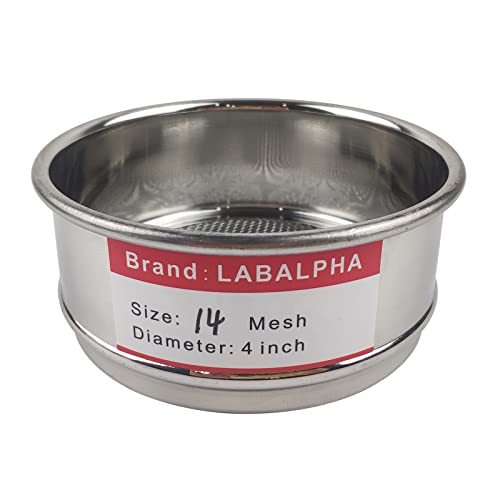 LABALPHA 14 Mesh Lab Sieves, Test Sieve #14 Mesh, 4'' Diameter, 304 Stainless Steel Wire Cloth (1.43mm) - size: 14 mesh (1.43mm)