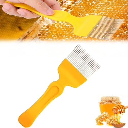 Beekeeping Uncapping Fork,21 Tin Needle with Red Plastic Handle Beekeeping Tool,Honey Uncapping Fork Iron Stainless Steel Honeycomb Honey Scraper (Yellow,1 Pcs) - color: Yellow, size: 1 Pcs