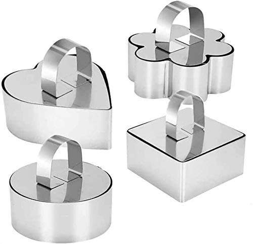 Stainless Steel 3D Cake Molds with Pusher Lifter Cooking Rings Set of 4,Baking Dish Bakeware Tools Cupcake Mold Mousse Ring Cheese Tools Salad Cake Dessert Mould(4 Different Shapes) - color: 4 Different Shapes
