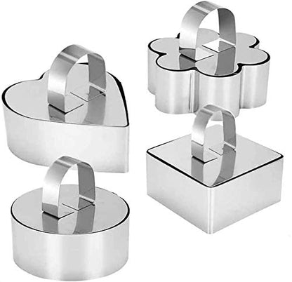 Stainless Steel 3D Cake Molds with Pusher Lifter Cooking Rings Set of 4,Baking Dish Bakeware Tools Cupcake Mold Mousse Ring Cheese Tools Salad Cake Dessert Mould(4 Different Shapes) - color: 4 Different Shapes