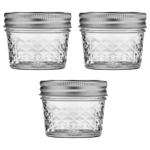 Ball Wide Mouth Quilted Crystal Jelly Jars with Lids and Bands, Used for Canning, Pickling, Juice, Jam, Jelly, Quarter Pint Size (4 Ounce (Pack of 3)) - size: 4 Ounce (Pack of 3)