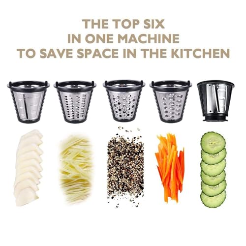Electric Cheese Grater and Slicer Shredder for Kitchen, 150W 5 Cones | Salad Maker Grates slices shreds cheese vegetables fruits nuts,for salad pizza soup,5 stainless steel cones,one-touch control