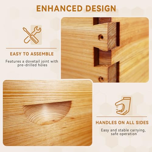 POLLIBEE 8 Frame Super Beehive Box, Langstroth Honey Bee Box Dipped in 100% Beeswax Include Bee Hive Frames and Wax Foundations (unassembled) - size: 8 Frame