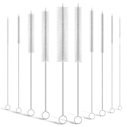10-Packs Long Straw Cleaner Brush Set, 8.7-Inch, Mixed Sizes | Reusable Stainless Steel Cleaning Brush for Metal Straws, Sippy Cups, Tumblers, Small Water Bottle, Kitchen, Tube, Keyboard