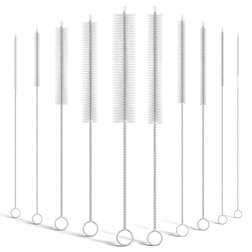 10-Packs Long Straw Cleaner Brush Set, 8.7-Inch, Mixed Sizes | Reusable Stainless Steel Cleaning Brush for Metal Straws, Sippy Cups, Tumblers, Small Water Bottle, Kitchen, Tube, Keyboard