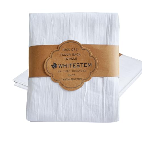 Flour Sack Towels 2 Pack 28"x28" | White Cotton Tea Towels for Kitchen, Dish, Baking & Bread Proofing | Blank Towels for Crafts, Embroidery, Printing | Thick, Absorbent, Quick Dry - color: White, size: 28"x28" - 2 Pack