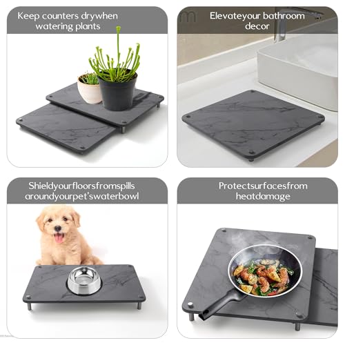 2-Pack Marble Dish Drying Mats for Kitchen Counter, Diatomaceous Earth (Diatomite) Quick-Dry Sink Countertop Pads for Dishes & Utensils, Non-Slip, Easy to Clean,Grey - color: Gray