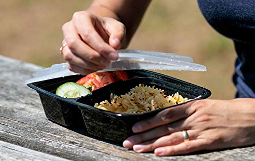 Meal Prep Container Reusable 2 Compartment With Lids 28oz (25 Sets)- Food Prep Containers, Food Storage Bento Box | Stackable | Microwave | Dishwasher | Freezer Safe.