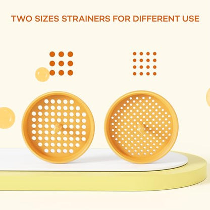 Pisol Wide Mouth Versatile Funnel, Canning Funnels for Kitchen Use, Food Grade Plastic Cooking Funnel Set with 4 Size Spouts and 2 Strainers for Filling Different Bottles and Bags, Orange