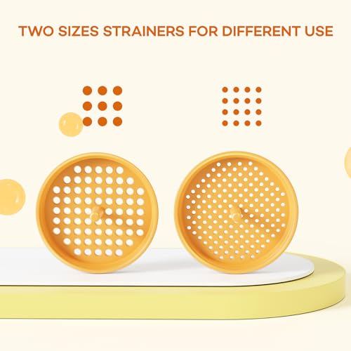 Pisol Wide Mouth Versatile Funnel, Canning Funnels for Kitchen Use, Food Grade Plastic Cooking Funnel Set with 4 Size Spouts and 2 Strainers for Filling Different Bottles and Bags, Orange