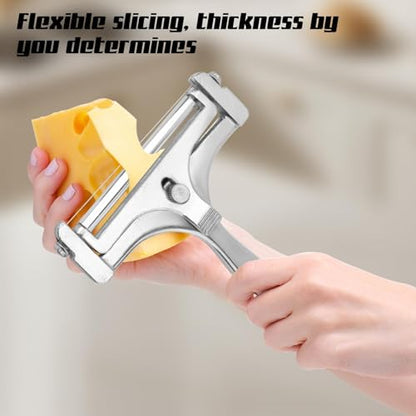 2-Pack Stainless Steel Cheese Slicer with Wire, Adjustable Thickness Handheld Cutter for Block Food, Durable Butter Tool for Charcuterie Board, Tofu and Soft Fruit, Silver