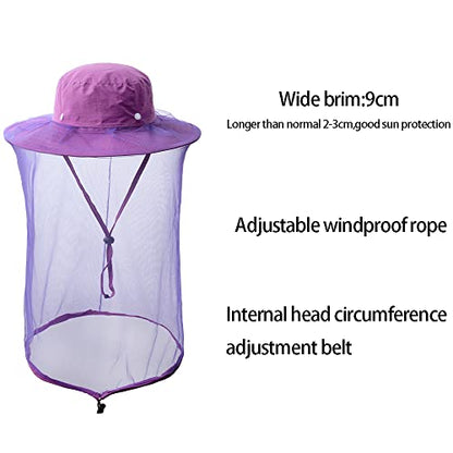 Mosquito Head net hat face Shield Fishing Cap bee Beekeeping Beekeeper Veil Hats for Men Women - color: Purple