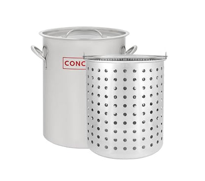 CONCORD 36 QT Stainless Steel Stock Pot w/Basket. Heavy Kettle. Cookware for Boiling (36) - size: 36 Quarts