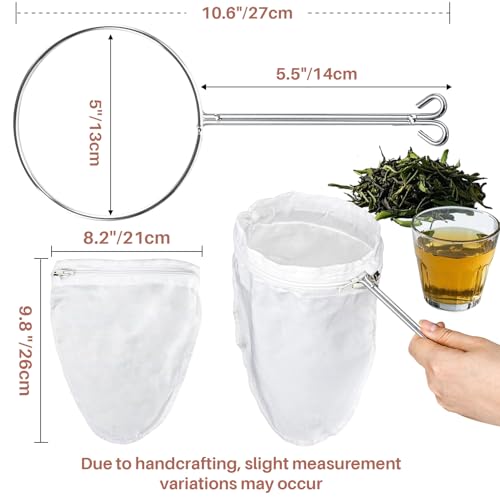 RAINFLOW Ultra Fine Mesh Strainer Bags - 3 Pcs Nut Milk Bag Reusable, Cheese Cloth Bag for Straining, Fine Mesh Strainer for Milk, Coffee, Juice, Yogurt, Stainless Steel Handle, Kitchen Filter Bags