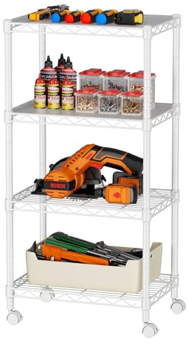 SINGAYE 4 Small Wire Shelves Kitchen Pantry Close Home Organizers and Storage Bathroom Shelf Laundry Room Organization Adjustable Book Metal Garage Shelving Unit - color: White, size: 4-Tier 11.8"D X 17.3"W X 45.2"H