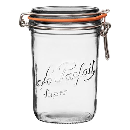 Le Parfait Super Terrine 1L (32oz) Zero Waste Eco-Friendly Glass Canning Jar, Airtight Rubber Seal & Wire Bail Lid, BPA-Free, Water Bath Safe for Food Storage & Preserving, Made in France - color: 1L (Single)