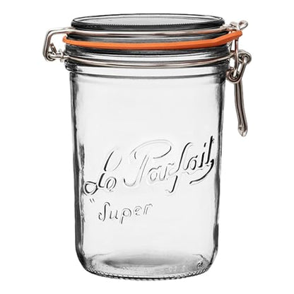 Le Parfait Super Terrine 1L (32oz) Zero Waste Eco-Friendly Glass Canning Jar, Airtight Rubber Seal & Wire Bail Lid, BPA-Free, Water Bath Safe for Food Storage & Preserving, Made in France - color: 1L (Single)
