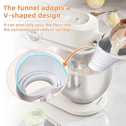 1 Pcs Flour Funnel for KitchenAid Mixer | Food-Grade Silicone Funnel Compatible with 4.5 & 5 Quart Tilt-Head Stand Mixer | Large Collapsible Design | Easy to Use & Dishwasher Safe (Red) - color: Red (1Pcs)