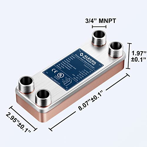 3"x8" 10 Plates Heat Exchanger with 3/4" MPT Port Water to Water 316L Stainless Steel Brazed Plate Heat Exchanger for Water Heating, Floor Heating, Commercial and Industrial Refrigeration - size: 3"X8"-10P