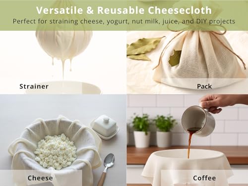 PurpleEssences Cheese Cloths for Straining 36x36 Inch - Reusable Unbleached Cotton Cheesecloth with Hemmed Edge for Cooking, Yogurt, Nut Milk, Broth & Crafts - Natural, Set of 2