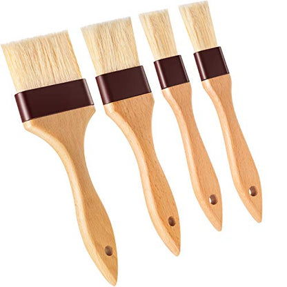 Boao 4 Pcs Pastry Brush, Natural Bristle Basting Brush for Cooking and Baking, BBQ Brushes for Butter, Baster, Oil, Egg, Sauce, Turkey, Grilling, Marinade and Kitchen Food(1, 2, 3 Inch) - size: 1, 2, 3 Inch