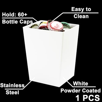 White Bottle Cap Catcher Wall Mounted Stainless Steel Beer Bottle Cap Bucket 3-1/2" Screw in Wood Post Table - color: White